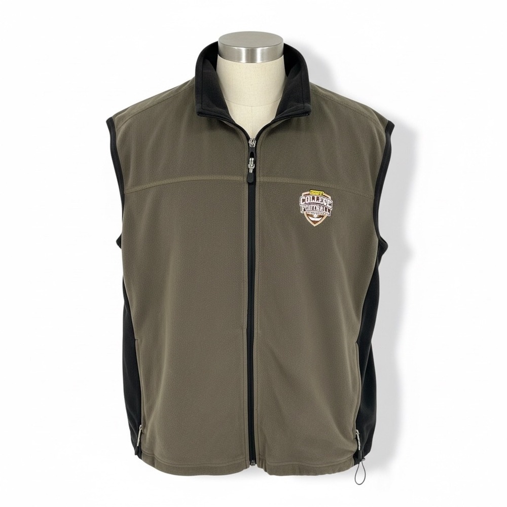 North End XL College Football Fleece Vest Khaki Black Zip‎ Up Sleeveless Casual